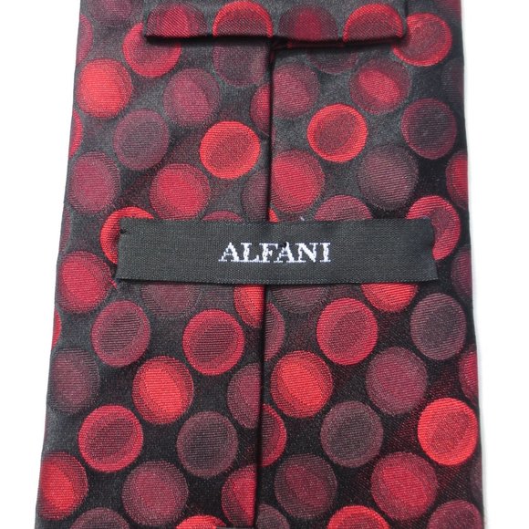 4/$14 ALFANI mens SILK tie CIRCLES red BLACK dots - Picture 4 of 5